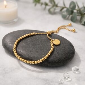 18K Gold Plated Adjustable Beaded Bracelet 🌟 Stainless Steel Charm Jewelry